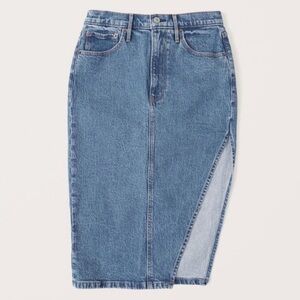NWT Abercrombie & Fitch Low Rise Denim Midi Skirt Split Hem Women's Size 28/6